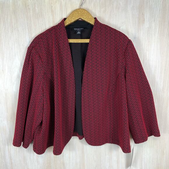 NWT Perceptions Red Cozy Knit Open Front Textured Layer Cardigan Sweater Plus 3X - Picture 1 of 10